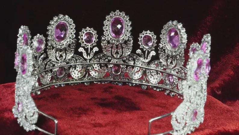 60c Lab Grow Diamond 90ct Amethyst 925 Sterling Silver Bridal Tiara Jewelry