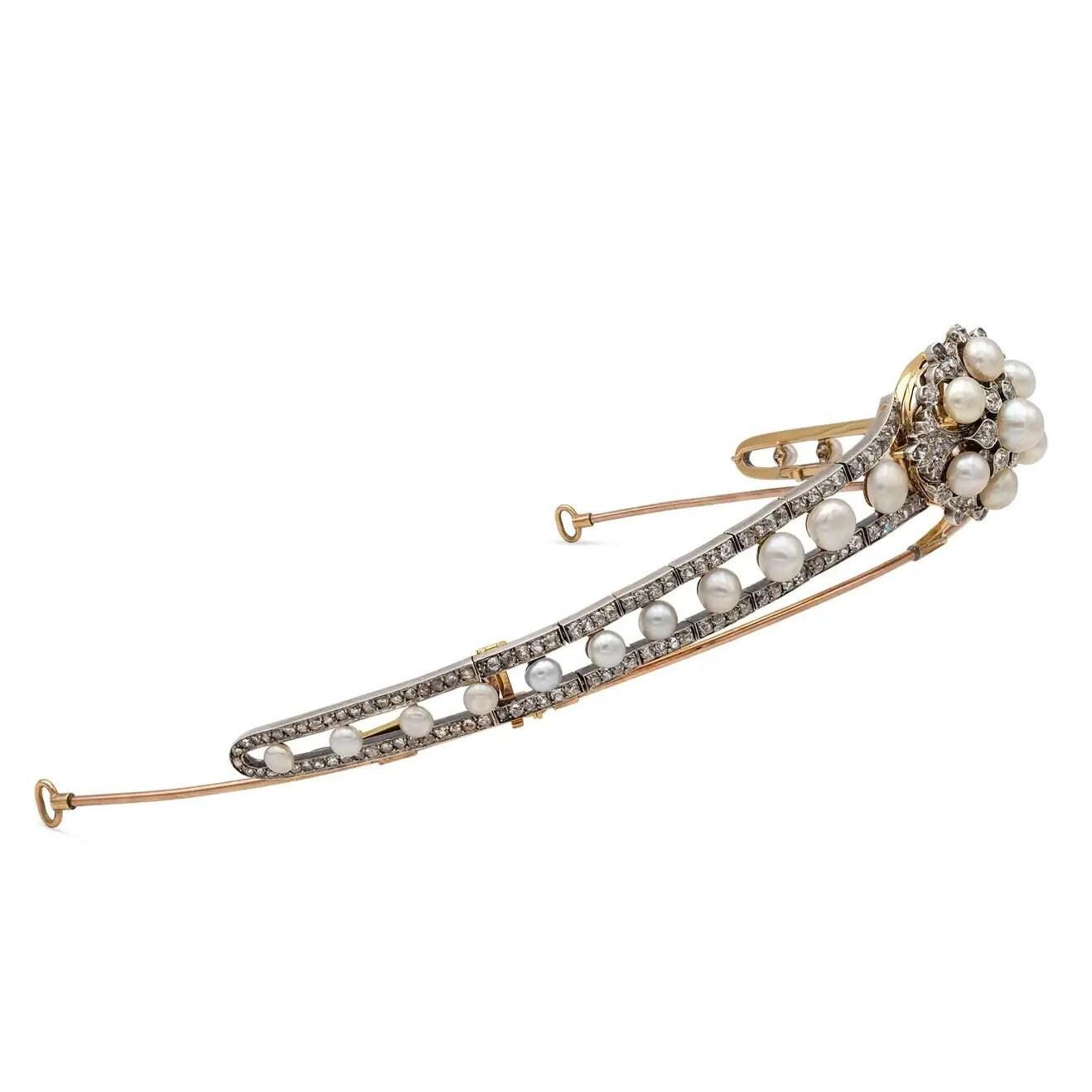 Tiara - 12ct Natural Diamond 15ct Pearl 925 Sterling Silver Tiara