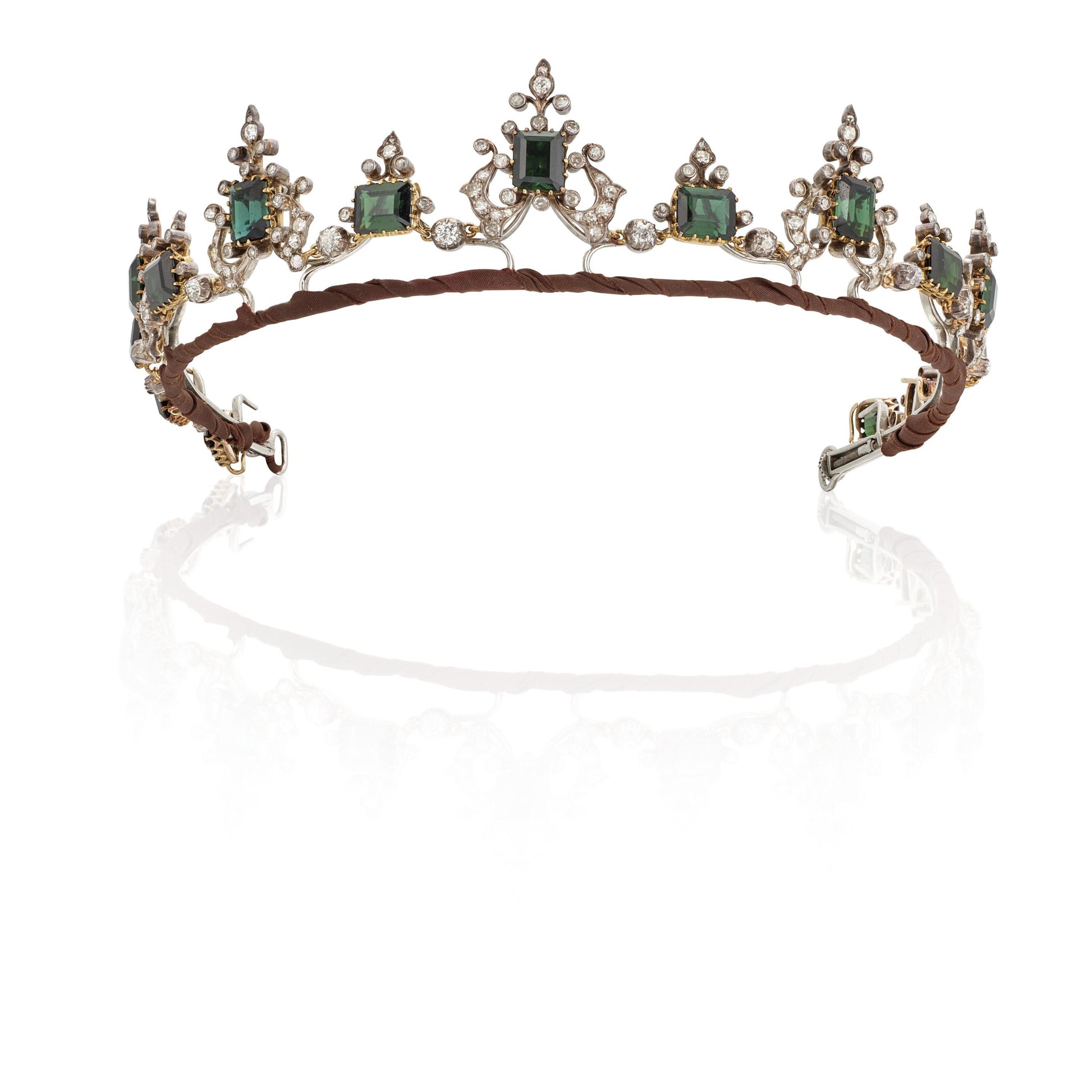 35ct Emerald 10ct Diamond 925 Sterling Silver Tiara