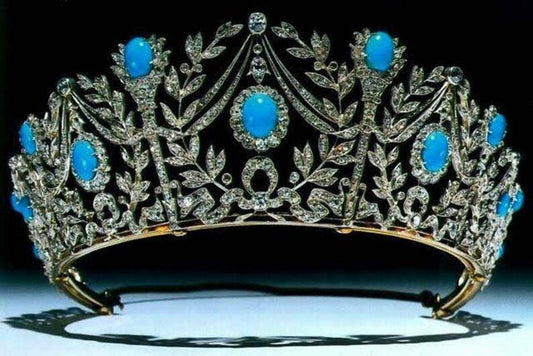 Tiara- 60ct Turquoise 25ct Natural Diamond 925 Sterling Silver Tiara
