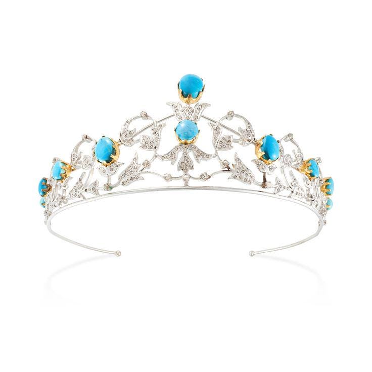 Tiara- 25ct Turquoise 10ct Lab Grow Diamond 925 Sterling Silver Tiara