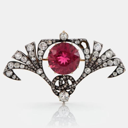 6 CT Ruby 2 CT Natural Diamond 925 Sterling Silver Brooch