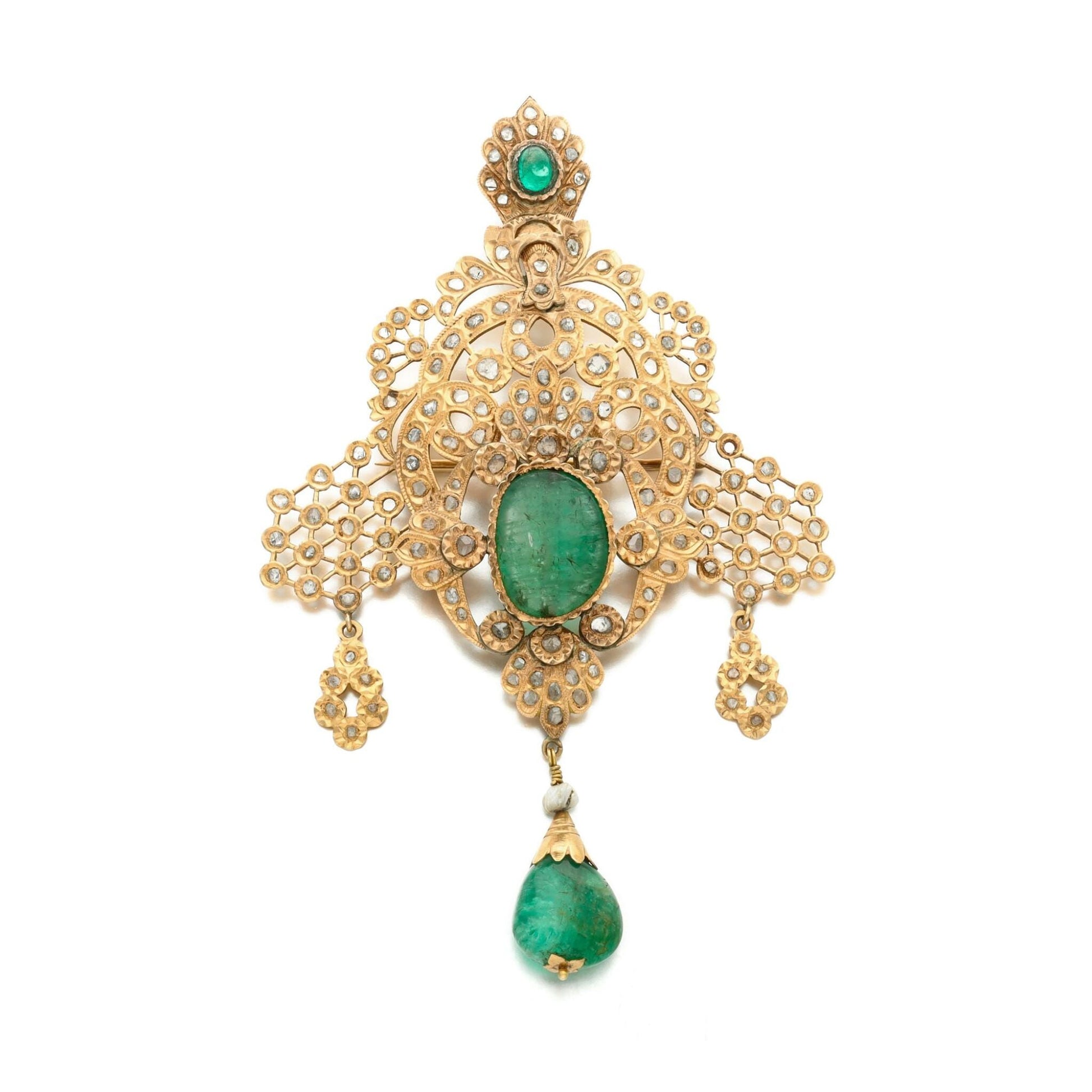 18ct Emerald 2ct Natural Diamond 925 Sterling Silver Brooch