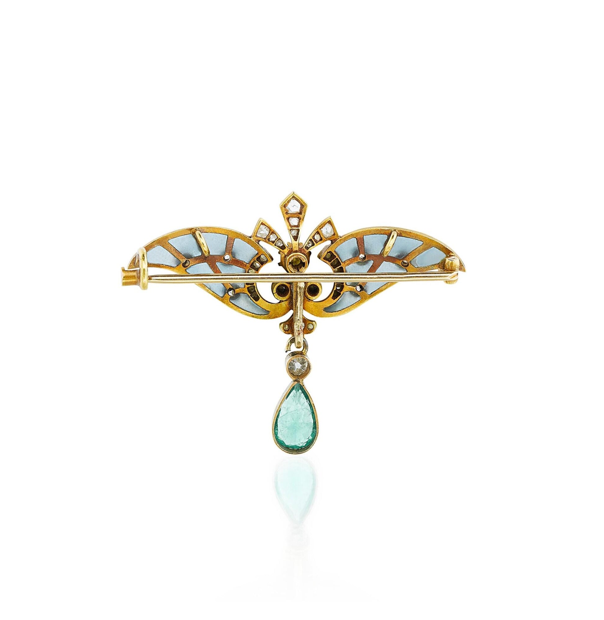 4 CT Blue Topaz 1.7 CT Lab Diamond Enamel Butterfly Brooch