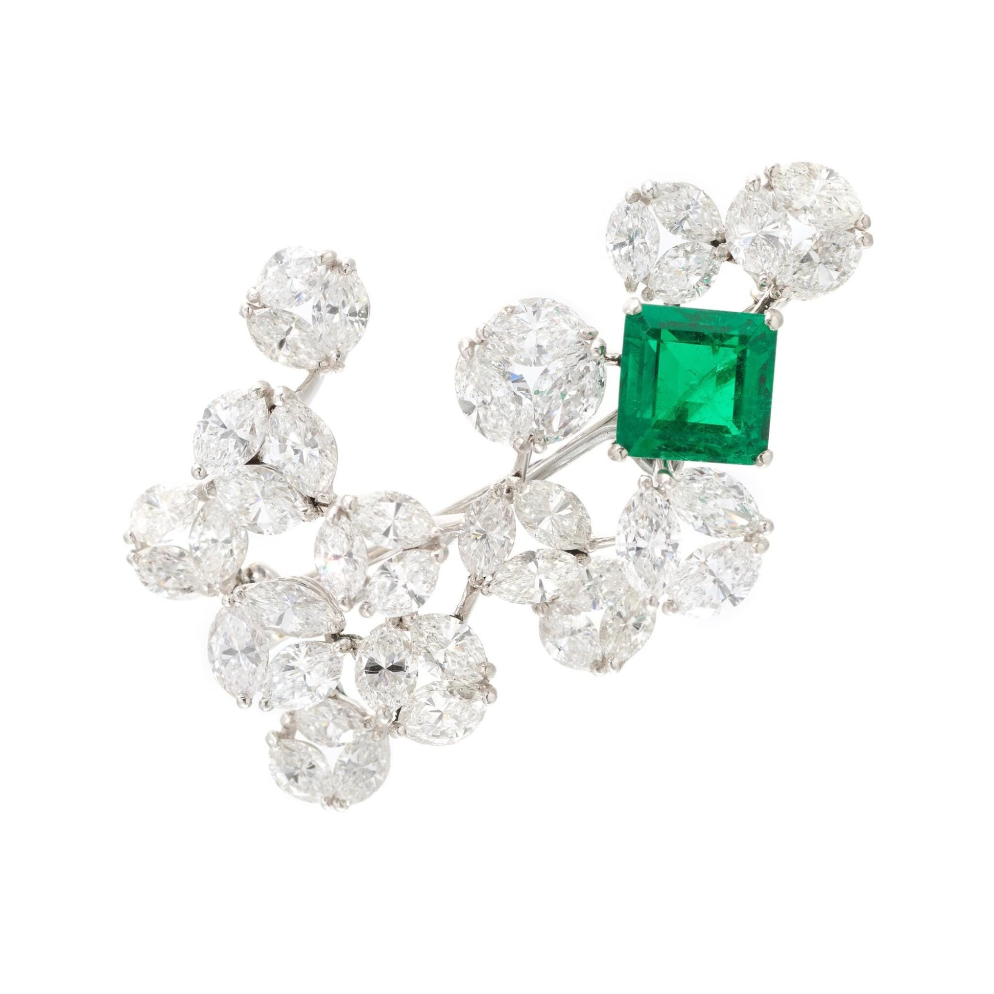 10ct Emerald 10ct Lab Diamond 925 Sterling Silver Brooch