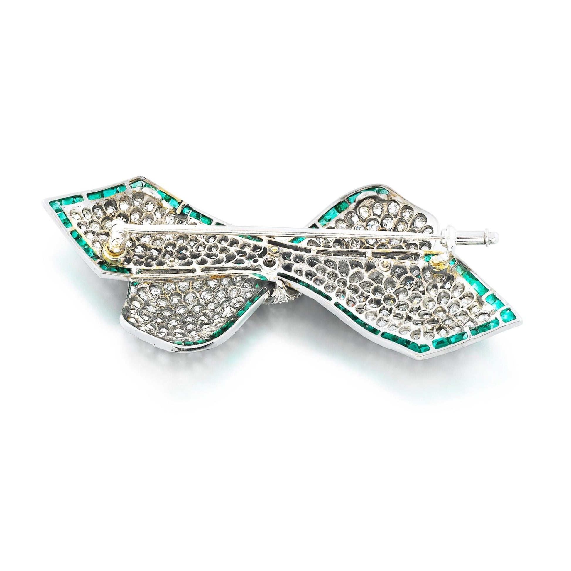 5 CT Emerald 10 CT Lab Diamond bow Brooch