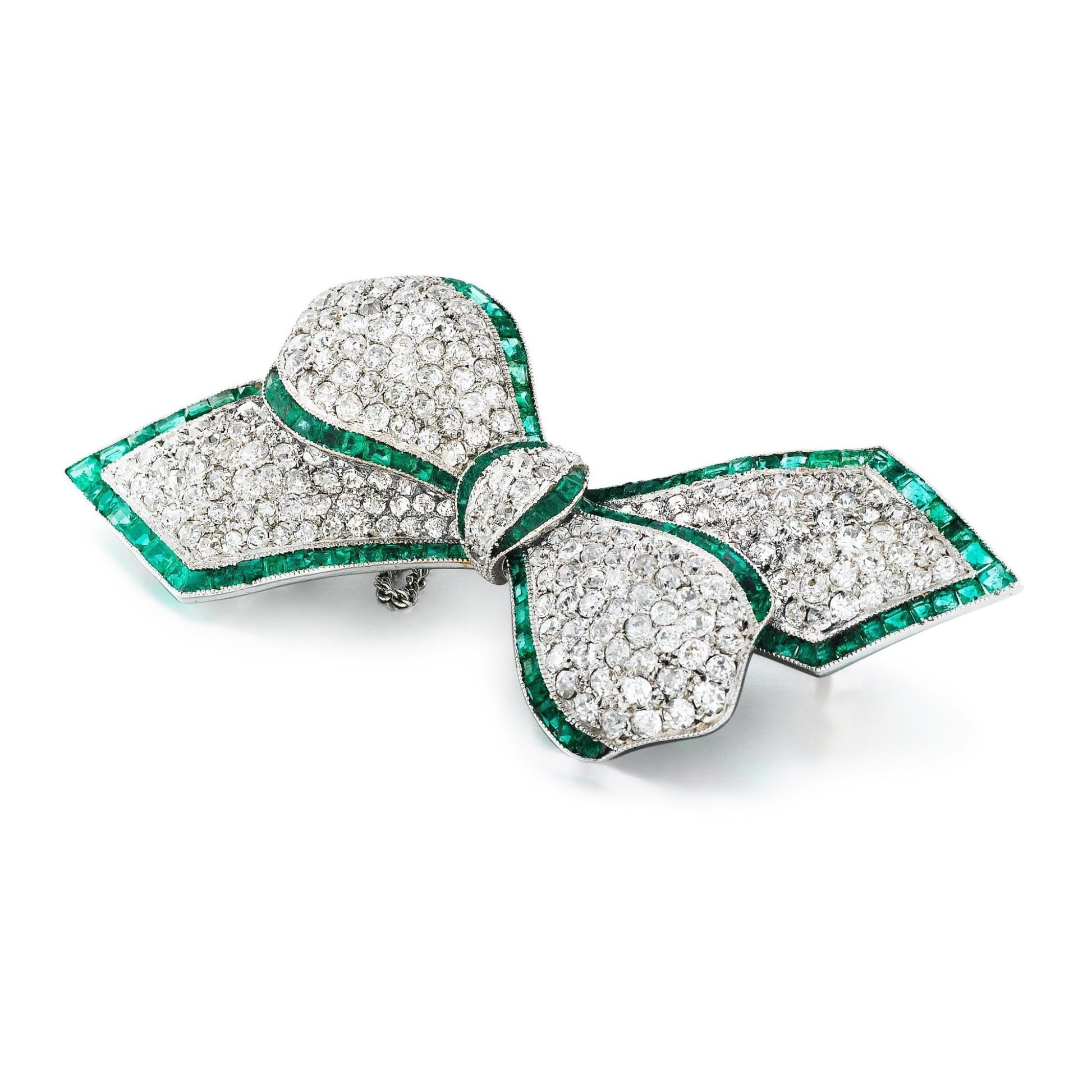 5 CT Emerald 10 CT Lab Diamond bow Brooch
