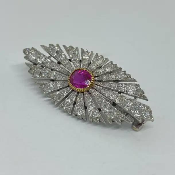 6 CT Ruby 3 CT Natural Diamond 925 Sterling Silver Brooch