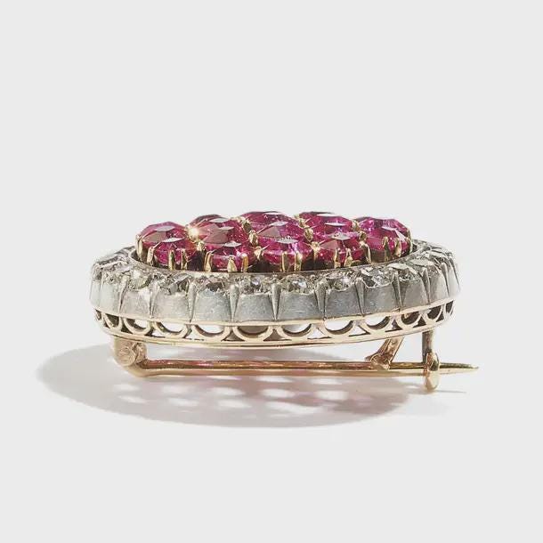6 CT Ruby 3 CT Natural Diamond 925 Sterling Silver Brooch