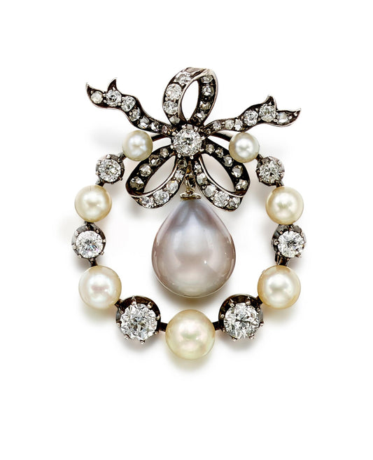 4ct Diamond 15ct Pearl 925 Sterling Silver Brooch