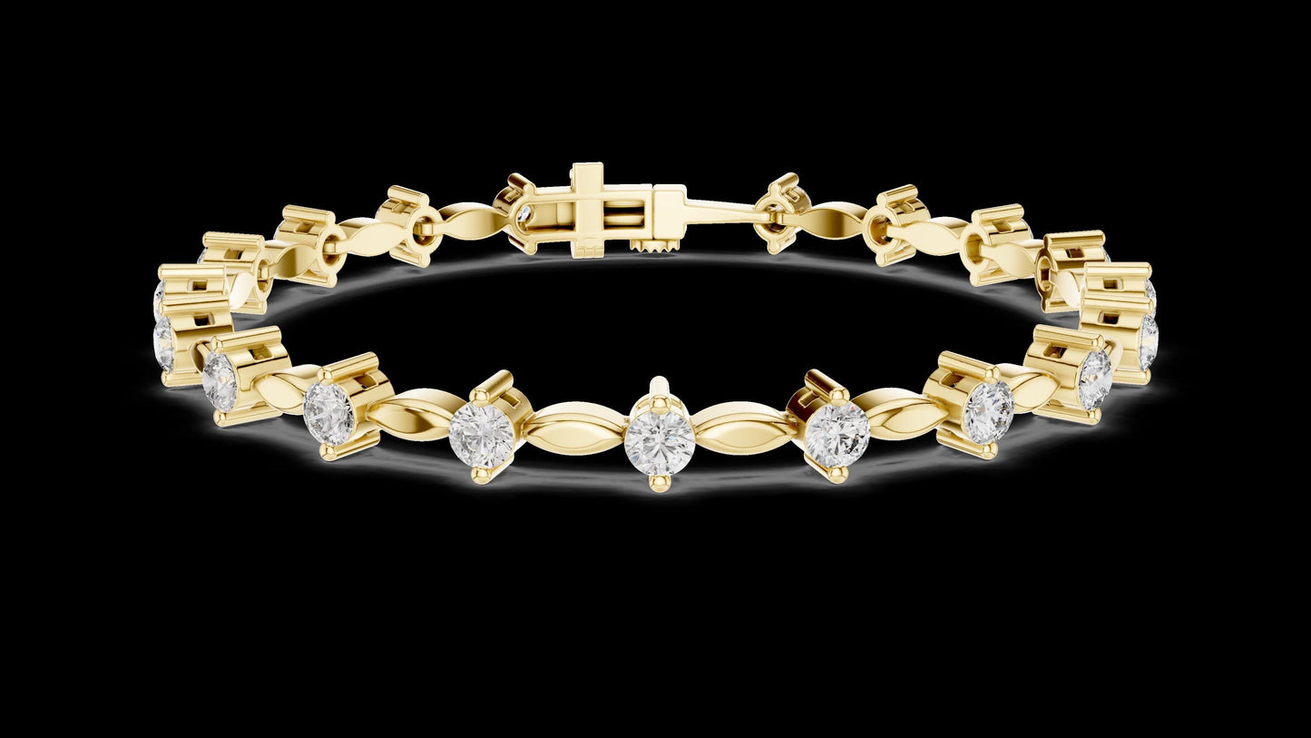 Designer Unique Diamond bracelet. 14 Karat gold. Lab grown Diamond.