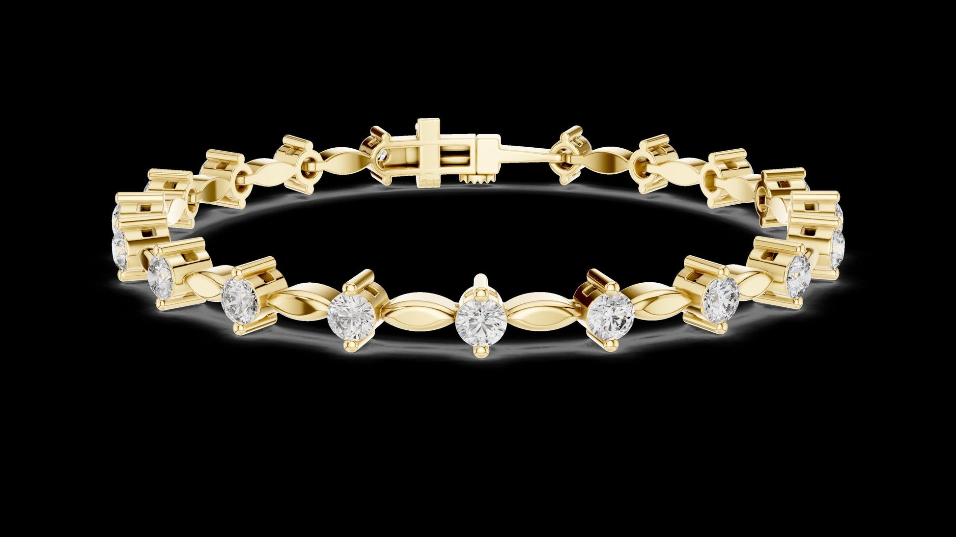 Designer Unique Diamond bracelet. 14 Karat gold. Lab grown Diamond.