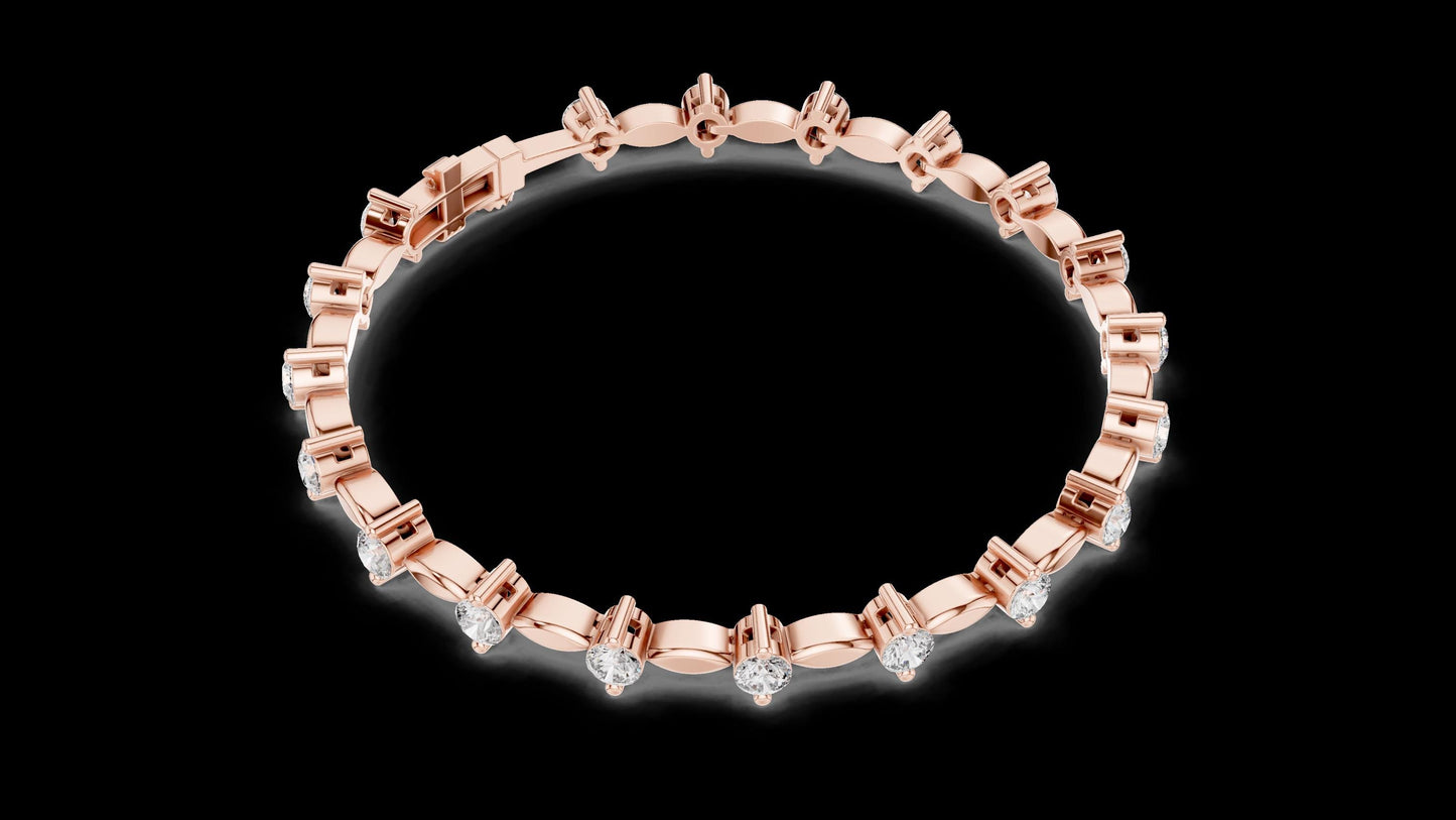 Designer Unique Diamond bracelet. 14 Karat gold. Lab grown Diamond.