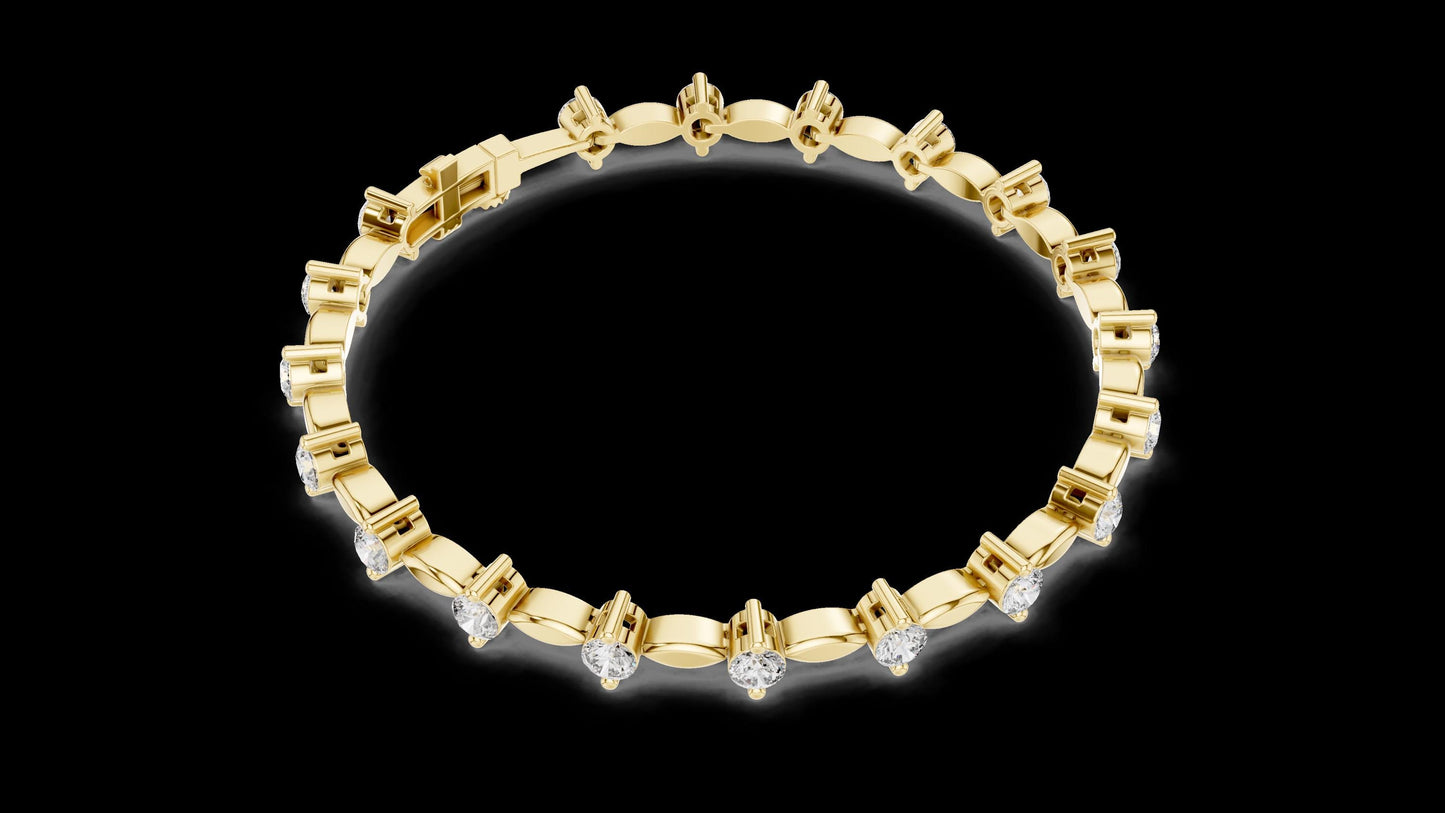 Designer Unique Diamond bracelet. 14 Karat gold. Lab grown Diamond.