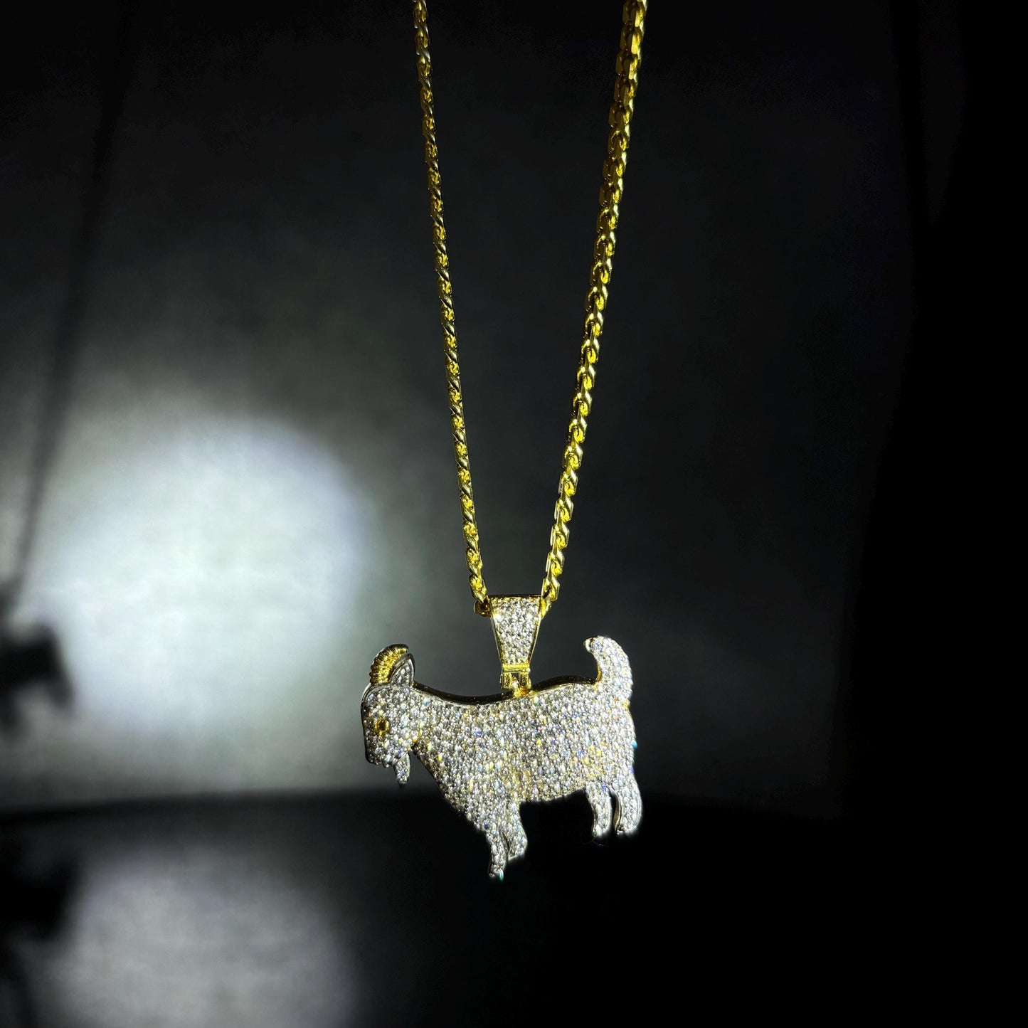 Iced out Goat pendant. Silver 925 and moissanite.