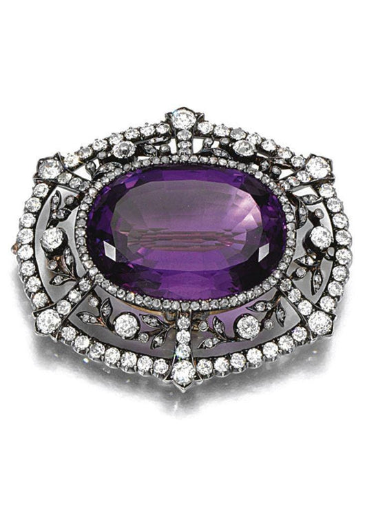 35ct Amethyst 3.5ct Natural Diamond 925 Sterling Silver Brooch