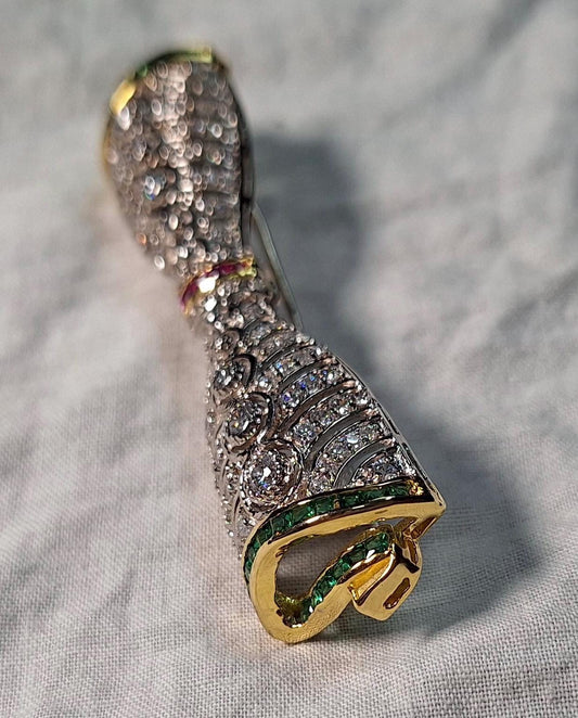 3ct Diamond 1ct Emerald 20 Cent Ruby 925 Sterling Silver Brooch