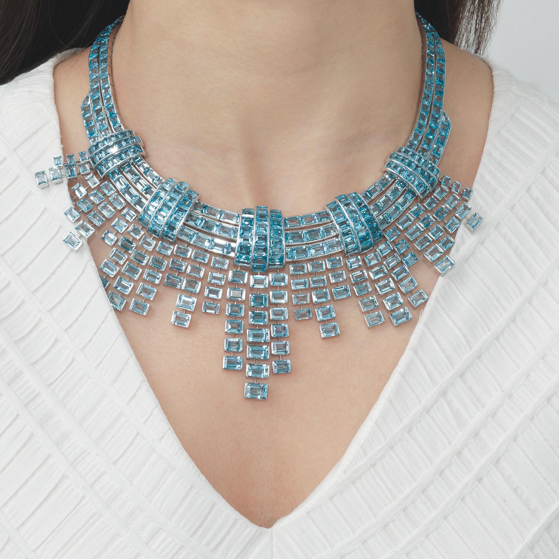 Necklace - Rectangular Shape 250ct Blue Topaz Royal Necklace 925 Sterling Silver