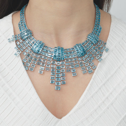 Necklace - Rectangular Shape 250ct Blue Topaz Royal Necklace 925 Sterling Silver