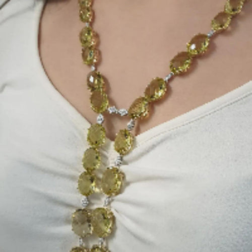Necklace - Oval Shape 210ct Citrine 2ct Natural Diamond Royal Necklace 925 Sterling Silver