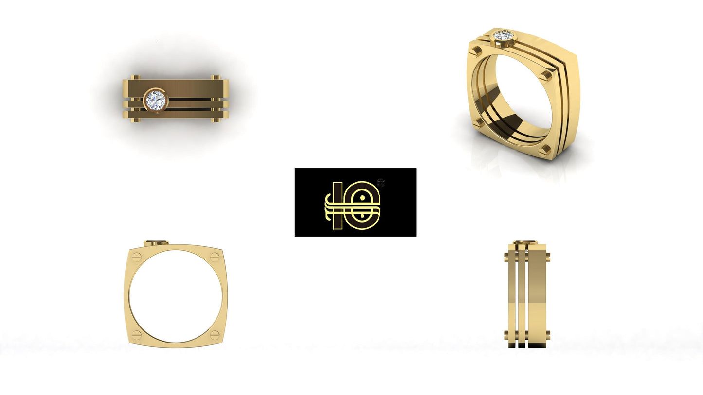 Men's Statement ring G003, High-End Jewelry. Gold Ring. Diamond Ring.