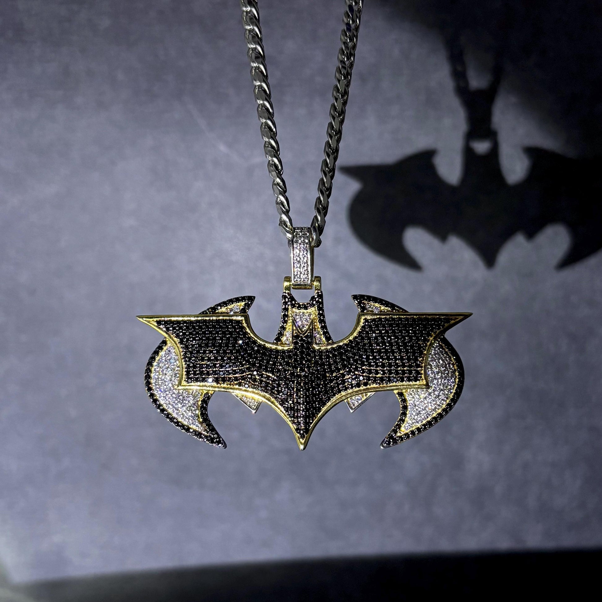 Iced Batman Pendant Dual Tone I Iced moissanite pendant I Hip Hop pendant jewelry I Silver 925 I Moissanite I 18 karat Pure Gold Plated I