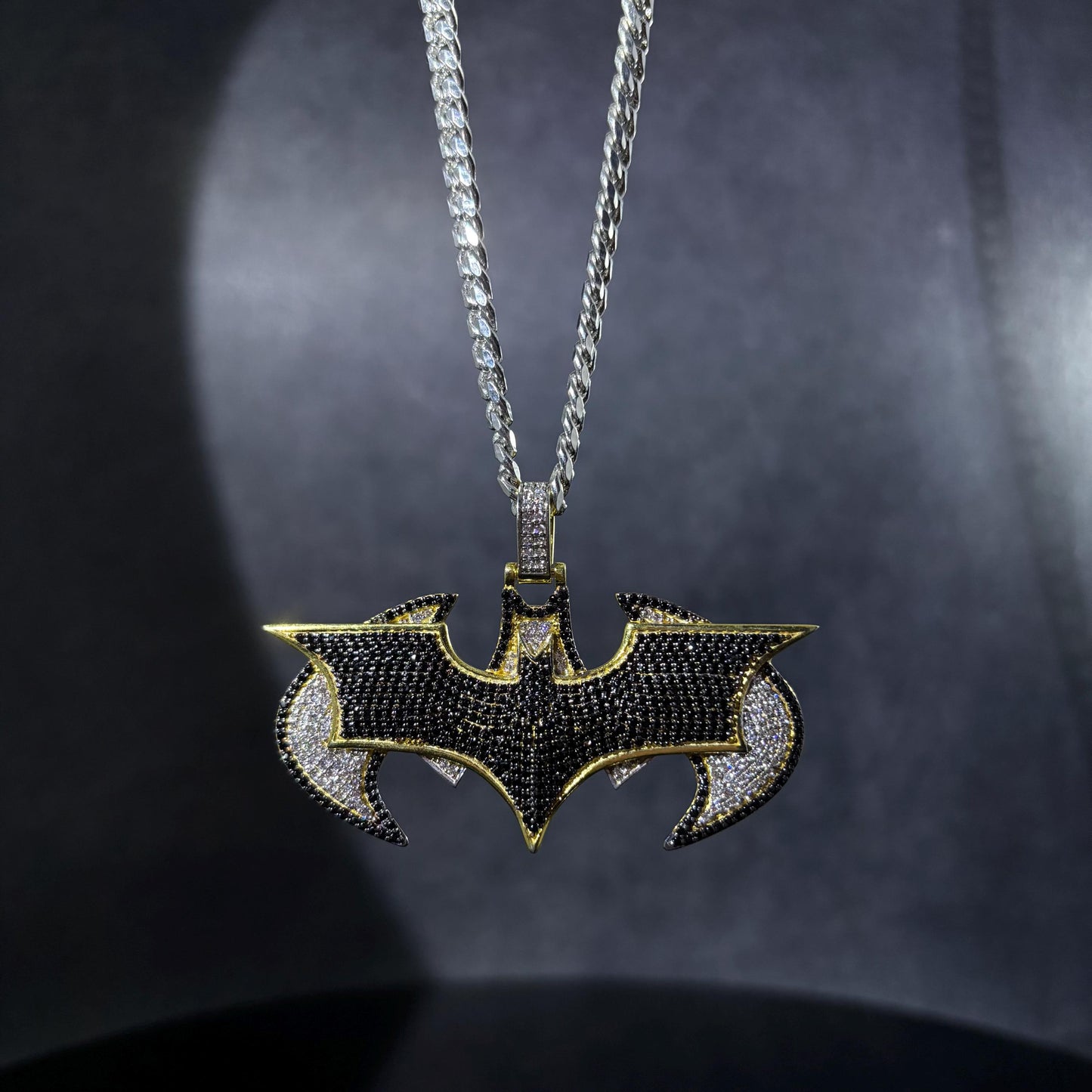 Iced Batman Pendant Dual Tone I Iced moissanite pendant I Hip Hop pendant jewelry I Silver 925 I Moissanite I 18 karat Pure Gold Plated I
