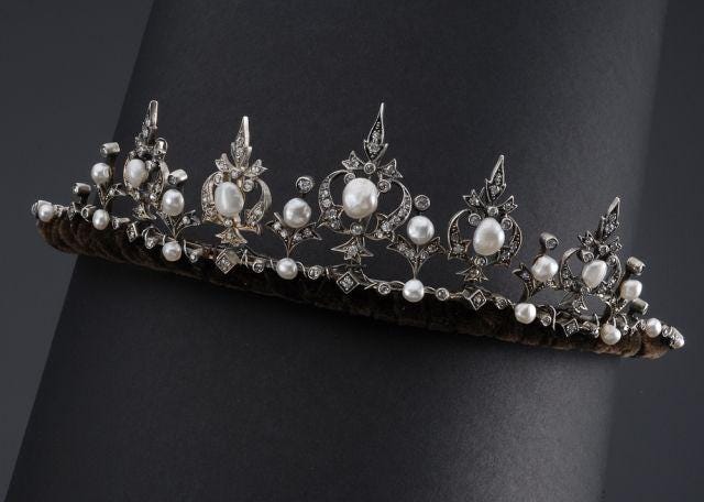 Tiara - 12ct Natural Diamond 15ct Pearl 925 Sterling Silver Tiara
