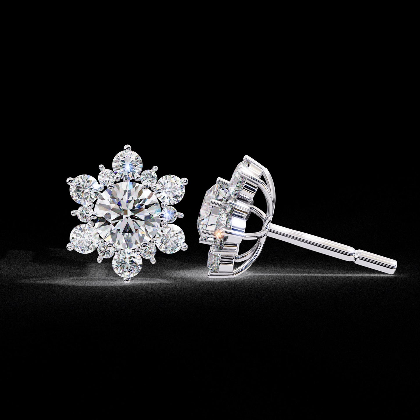 Fine jewelry Earrings. Gold earring. Snow flake Style.