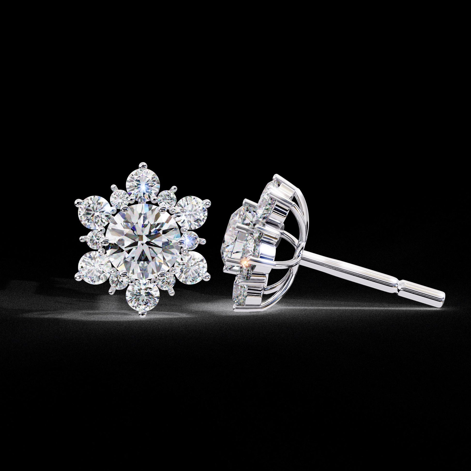 Fine jewelry Earrings. Gold earring. Snow flake Style.