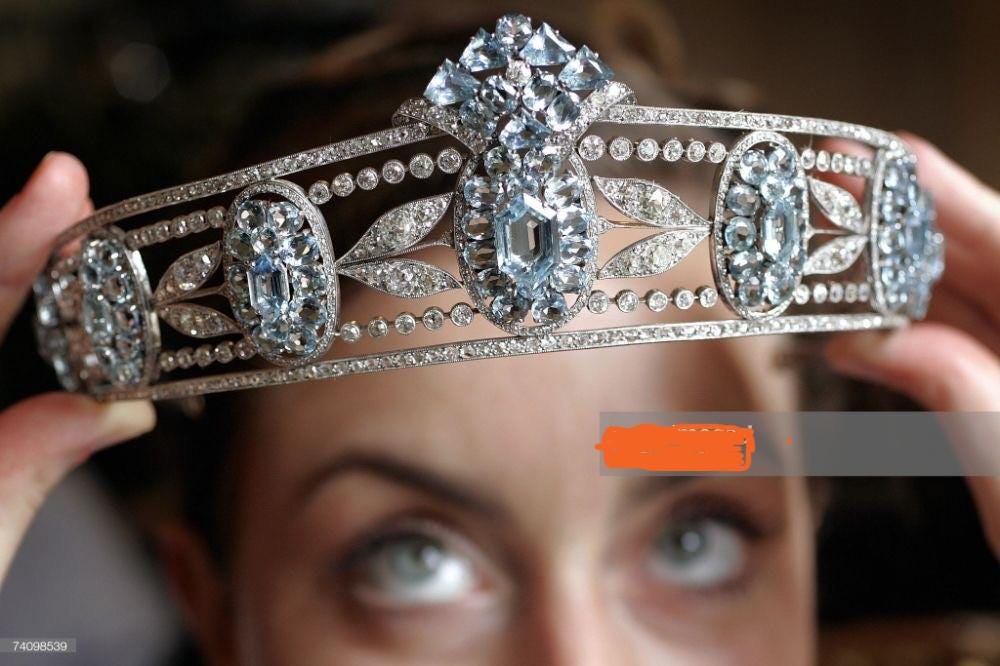 Tiara - Art Deco 90ct Blue Topaz 25ct Natural Diamond - beautiful Wedding Headpiece