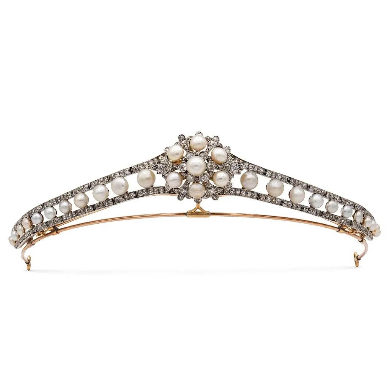Tiara - 12ct Natural Diamond 15ct Pearl 925 Sterling Silver Tiara