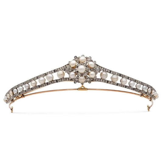 Tiara - 12ct Natural Diamond 15ct Pearl 925 Sterling Silver Tiara