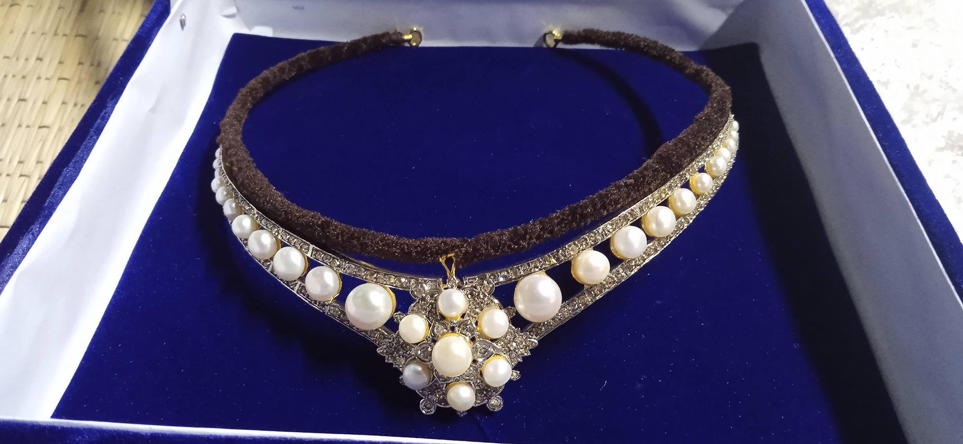 Tiara - 12ct Natural Diamond 15ct Pearl 925 Sterling Silver Tiara