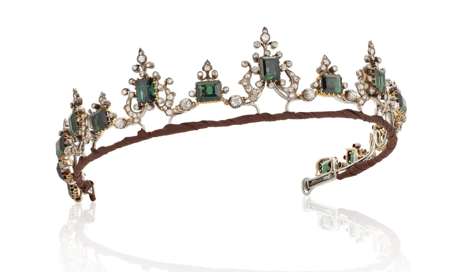 35ct Emerald 10ct Diamond 925 Sterling Silver Tiara