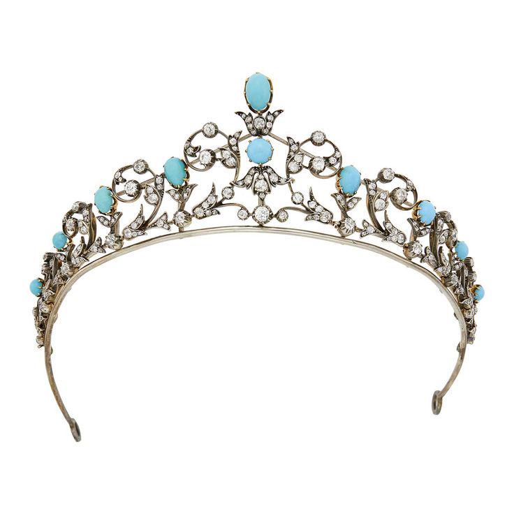 Tiara- 25ct Turquoise 10ct Lab Grow Diamond 925 Sterling Silver Tiara
