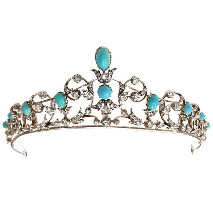 Tiara- 25ct Turquoise 10ct Lab Grow Diamond 925 Sterling Silver Tiara