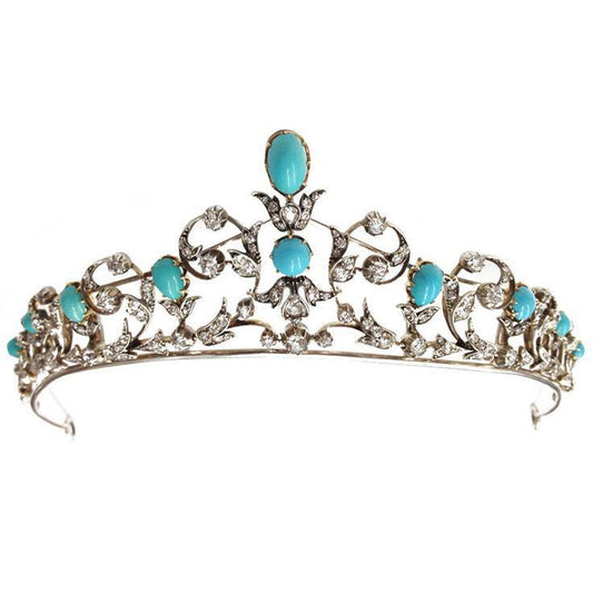 Tiara- 25ct Turquoise 10ct Lab Grow Diamond 925 Sterling Silver Tiara