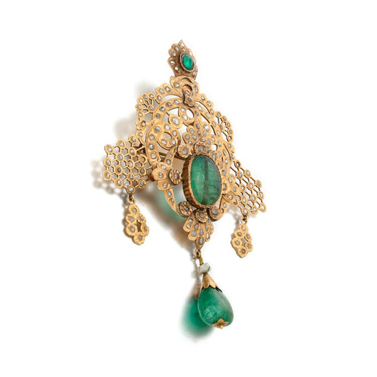 18ct Emerald 2ct Natural Diamond 925 Sterling Silver Brooch