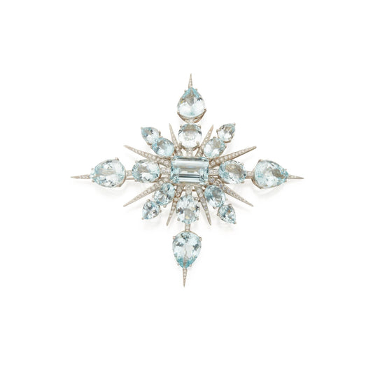 22ct Blue Topaz 1.5 ct Natural Diamond 925 Sterling Silver Brooch