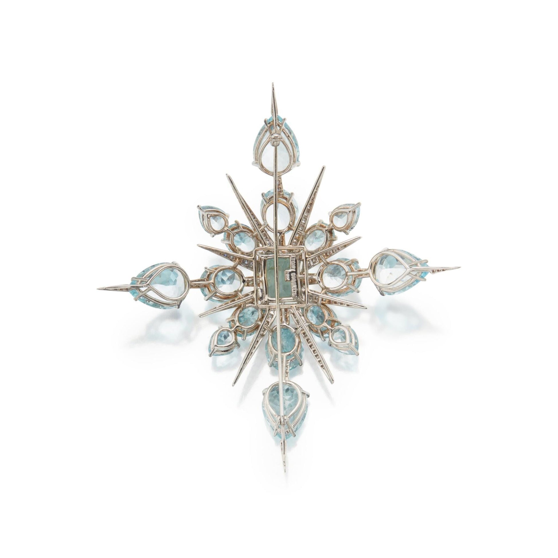 22ct Blue Topaz 1.5 ct Natural Diamond 925 Sterling Silver Brooch