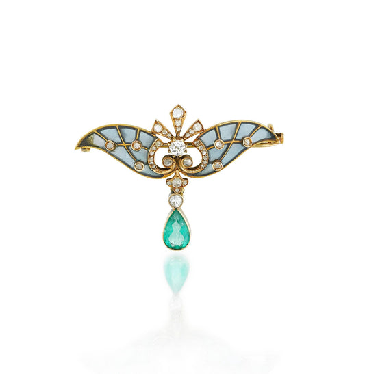4 CT Blue Topaz 1.7 CT Lab Diamond Enamel Butterfly Brooch