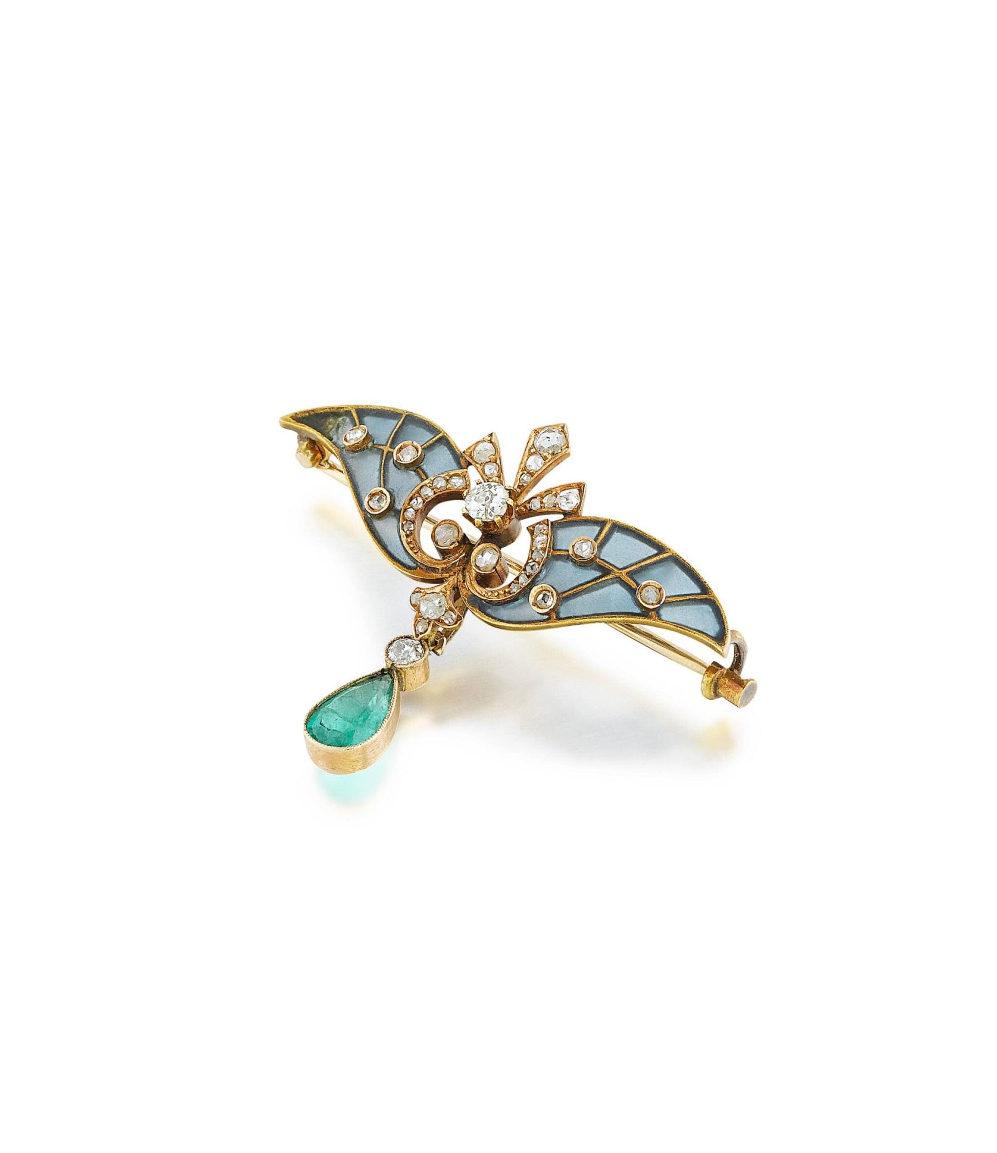 4 CT Blue Topaz 1.7 CT Lab Diamond Enamel Butterfly Brooch