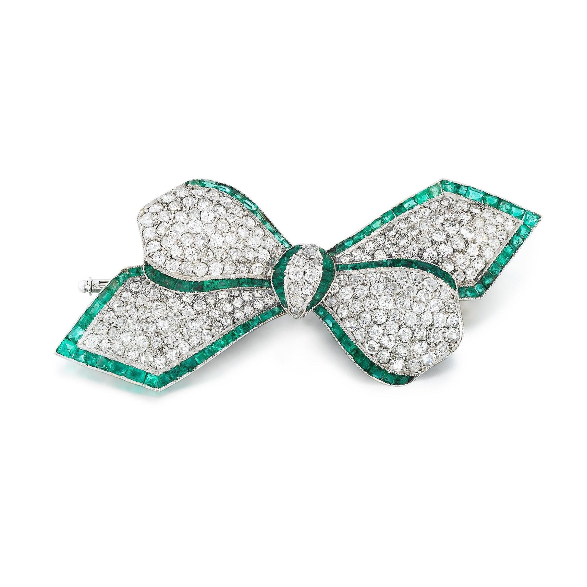 5 CT Emerald 10 CT Lab Diamond bow Brooch
