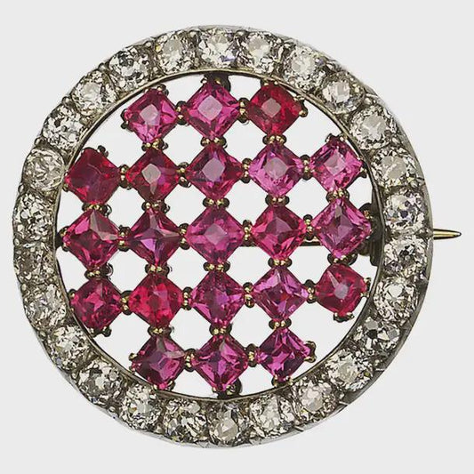 6 CT Ruby 3 CT Natural Diamond 925 Sterling Silver Brooch
