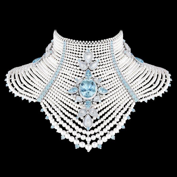 Necklace - Royal Necklace Beaded with Pearl and Blue Topaz and Diamond 925 Sterling Silver