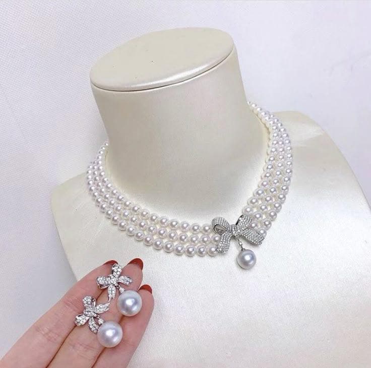 Necklace - Royal Necklace Beaded with Pearl Diamond 925 Sterling Silver