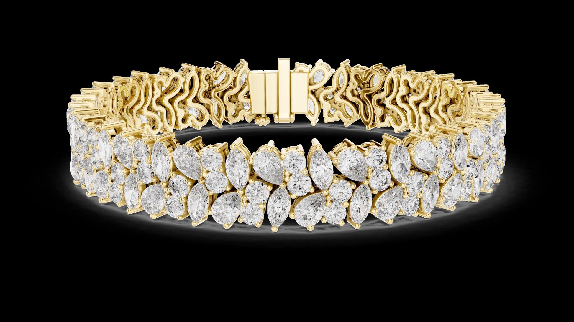 Unique Designer Tennis bracelet. Women's bracelet. High End Jewelry. Gold. Diamond. GLBR0004.