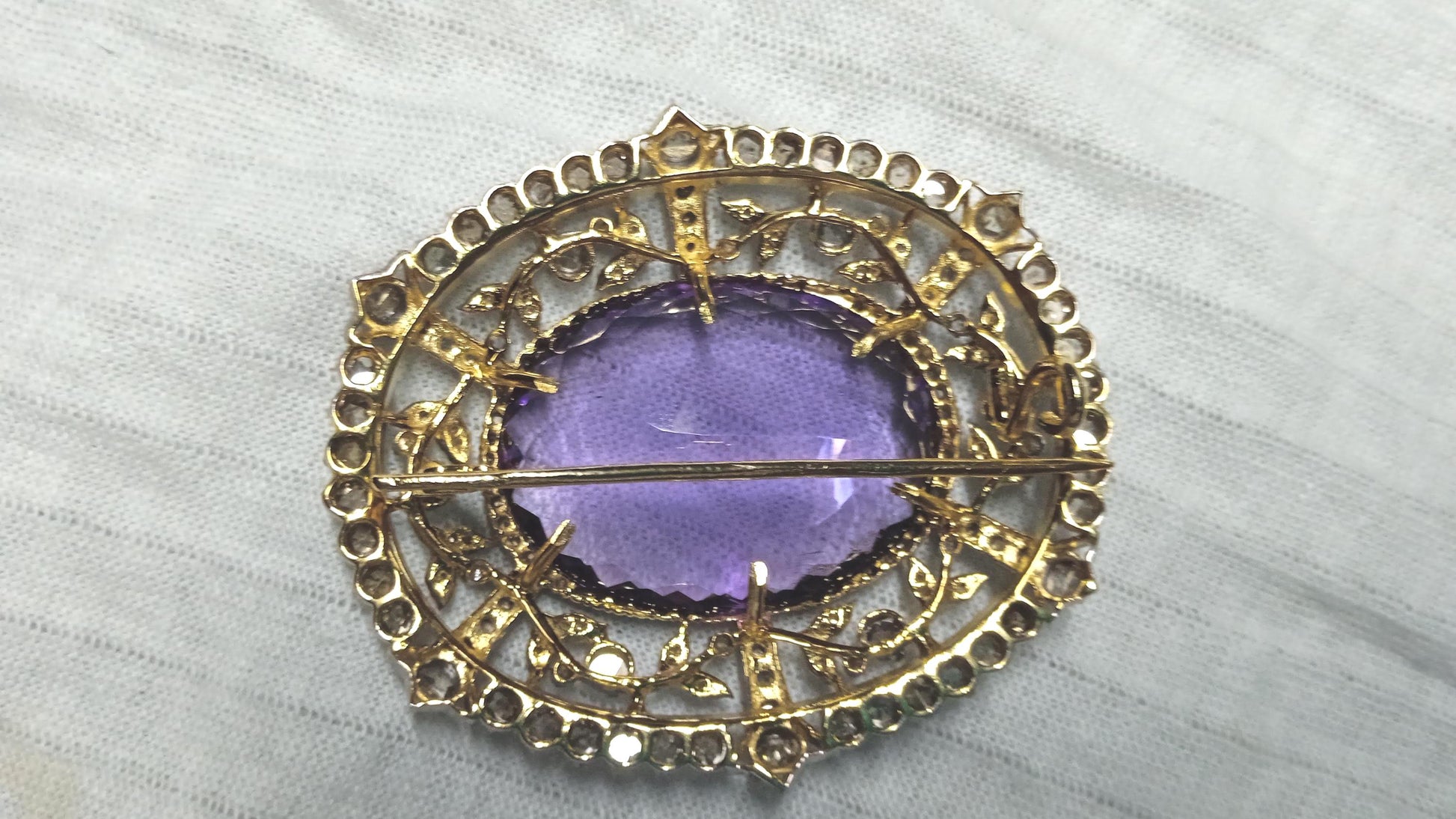 35ct Amethyst 3.5ct Natural Diamond 925 Sterling Silver Brooch
