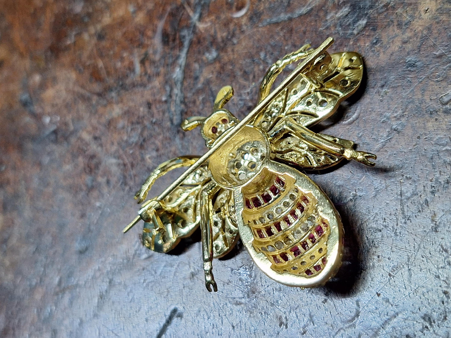 2CT Rubies 2CT Natural Diamond 925 Sterling Silver Bee Brooch